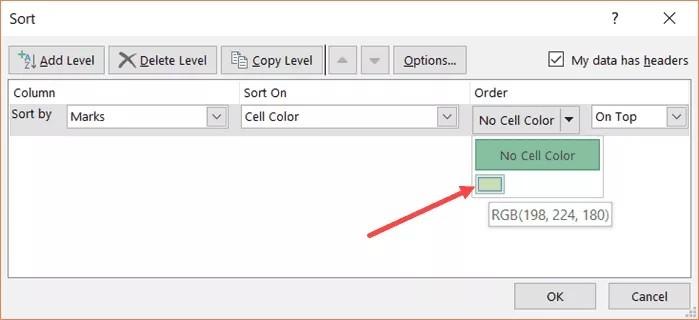 Hướng dẫn cách sắp xếp dữ liệu trong Excel theo màu chi tiết